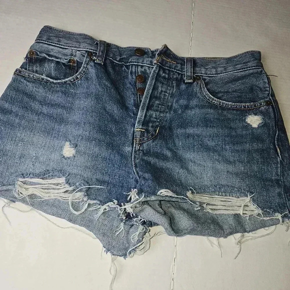 We The Free Medium Wash Distress Blue Jean Shorts - Picture 3 of 12